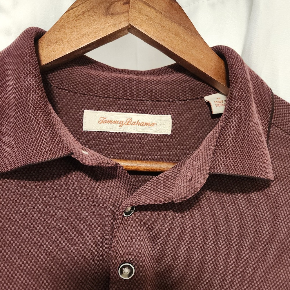 Tommy Bahama Long Sleeve Polo Shirt Mens Size Medium Burgandy Modal Polyester - Picture 2 of 3